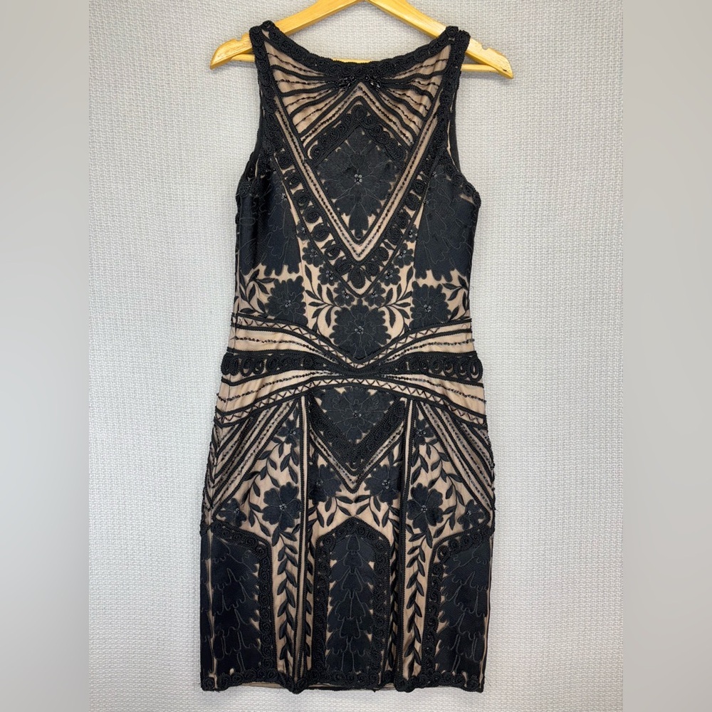 Vtg Sue Wong Black Lace Illusion Beaded Evening Cocktail Dress Sheer Back Small - Picture 6 of 12